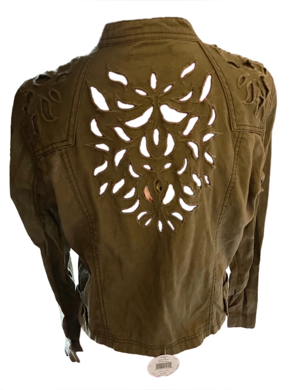 Maurices Olive Green Moto Utility Jacket Large Floral Cutout NWT